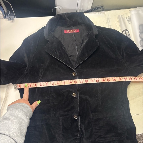 Kikit Short Black Velvet Blazer Jacket Rhinestone Buttons Size XL Y2K - Picture 6 of 8